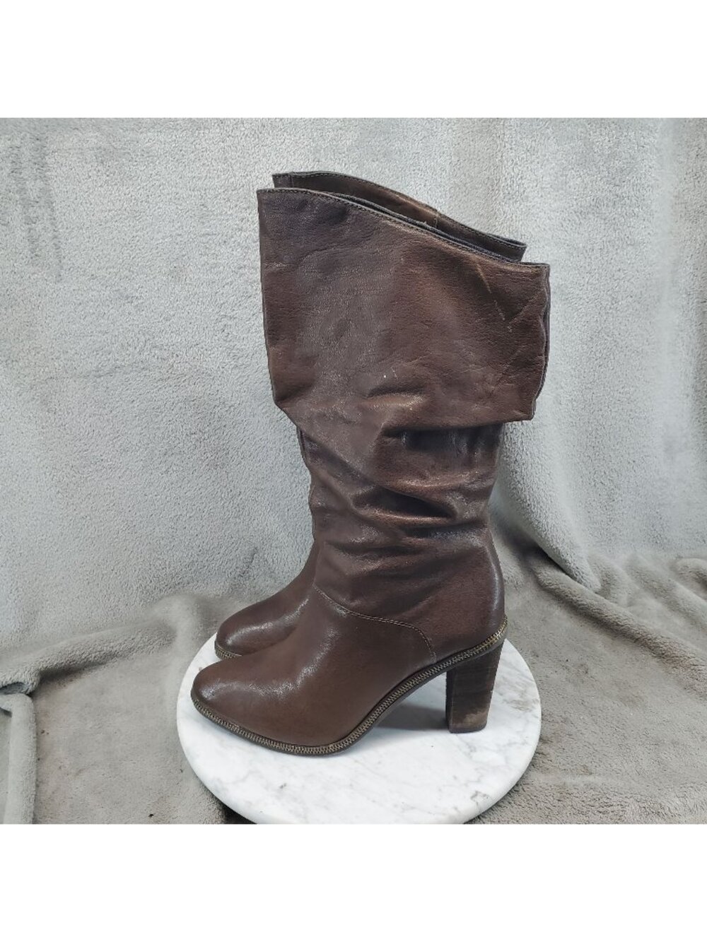 Calvin Klein Boots Womens Size 8.5 Brown Leather Makayla Slouch Knee Boots *Read